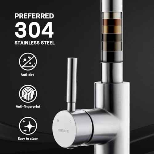 WEWE Single Handle High Arc Brushed Nickel Pull Out Kitchen Faucet,Single Level Stainless Steel Kitchen Sink Faucets with Pull Down Sprayer,Suitable for Laundry Rv Bar