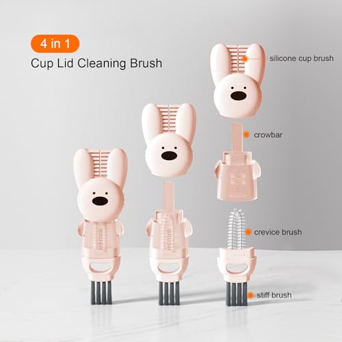 4 in 1 Cup Lid Cleaning Brush, 3 in 1 Bottle Brush, Cup Crevice Cleaning Tools, Easy to Clean and Storage, ABS+Silicone Cup Lid Gap Cleaner, Portable Multifunctional Bottle Cleaning Brush (3Pcs)