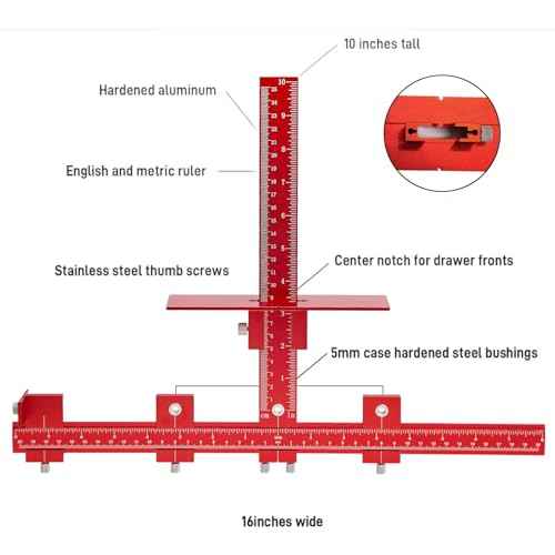 Cabinet Hardware Jig Punch Locator with Extended Ruler, Aluminum Alloy Cabinet Template Tool with Upgrade Box for Installation Handles Knob on Drawer Door Pulls (Red)