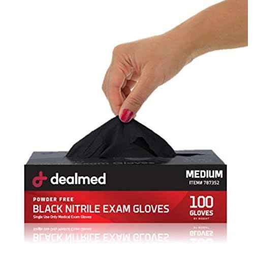 Dealmed Black Nitrile Exam Gloves ? Disposable Multi-Purpose Use Medical Gloves Use for First Aid and Medical Facilities