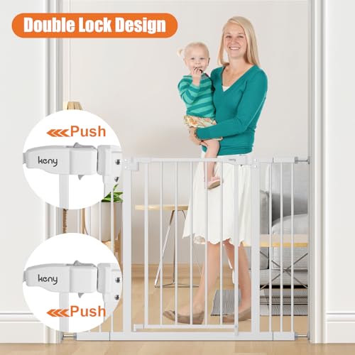 Keny 29-42.5 Inch White Baby Gate with Auto-Close Safety Lock for Stairs & Doorways