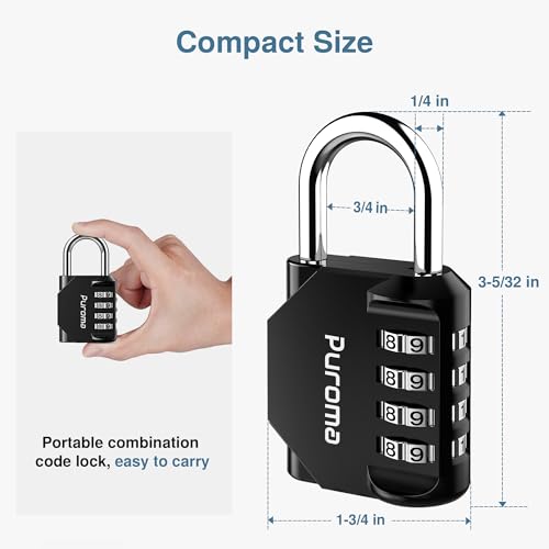 Puroma 2 Pack Combination Lock for Gym Lockers, 4-Digit Steel Padlock, Black