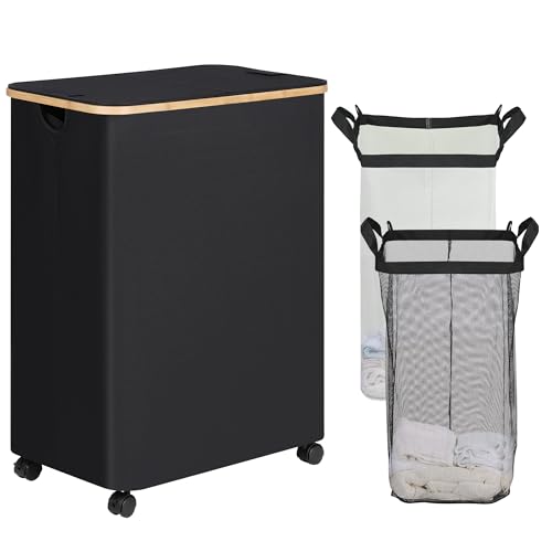 efluky 160L Double Laundry Hamper with Wheels & Removable Bags, 2-Section Sorter