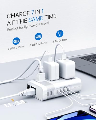 DOACE White US to Europe Voltage Converter for Hair Straightener & Curlers - Travel 350W