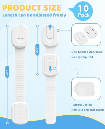 White 10 Pack Baby Safety Cabinet Locks - Childproof Drawer & Appliance Latches