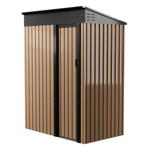 MilleLoom 5x3FT Outdoor Storage Shed, Heavy Duty Garden Tool Storage Shed with Lockable Doors and Sloping Roof, Weatherproof Metal Storage House for Backyard, Patio, Garden, Lawn