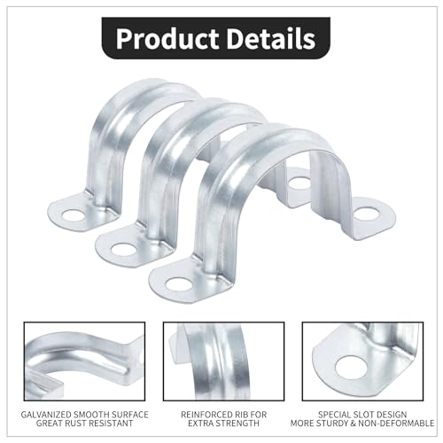 30 PCS 1 Inch Reinforced Rigid Pipe Strap,2 Holes U Bracket Cable Clamp Hanger,Zinc Coated Tension Tube Clip,Conduits Strap Clamps for Pipe Fixing on Various Surfaces,30 PCS(25 mm)