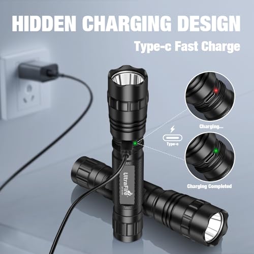 ULTRAFIRE Tactical Flashlight with Duty Belt Holster, 1000 Lumen Rechargeable Police Flashlight for Law Enforcement, 3-Mode Security LED Flashlight with Belt Holder WF-501BX