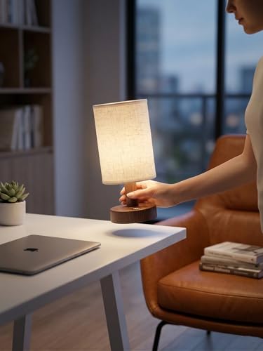 Wood Grain Rechargeable Cordless Touch Table Lamp with Dimmable 3-Color Light