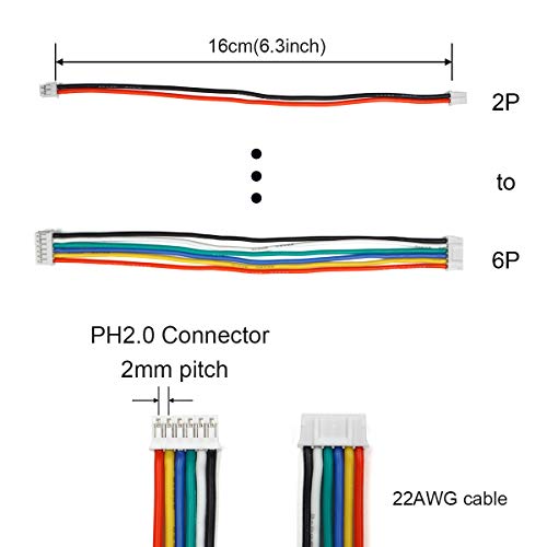 Elechawk Pre-Crimped PH 2.0 Connector Cable Kit for Arduino, Drones, Batteries - Connector & Wire