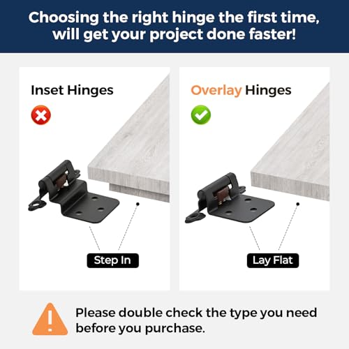 Ravinte Black Cabinet Hinges 1/2 Inch Overlay - 60 Pack (30 Pairs) with Bumpers