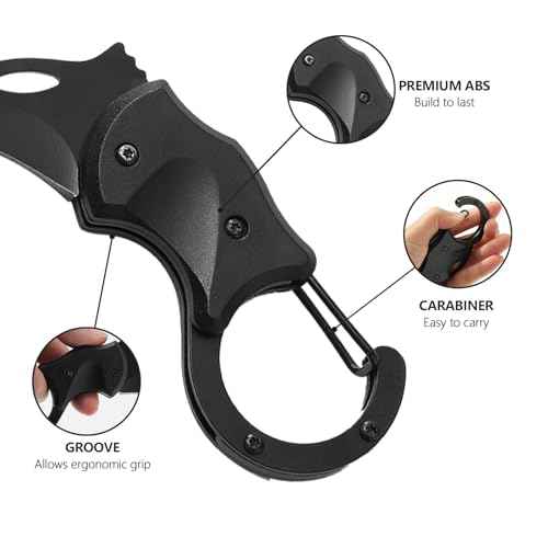 Small Pocket Knife, Gifts for Men Dad Brother, Self Defense Keychain for Men, 2 Pack Carabiner Small Pocket Knife with Stainless Steel Blade, Mini Folding Knife, Black