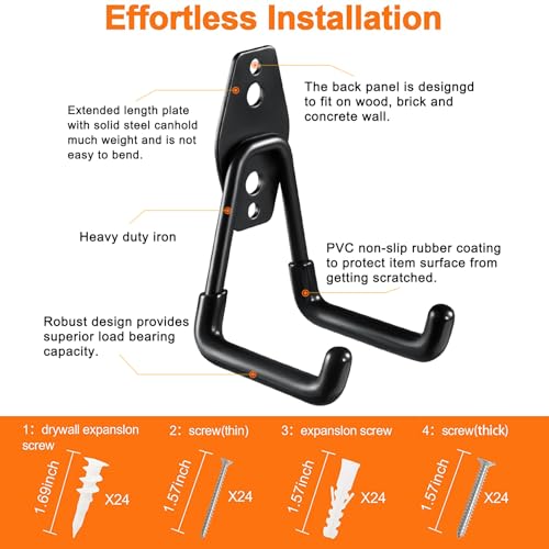 HUPBIPY 12 Pack Heavy Duty Garage Wall Hooks Black Ladder Storage Set