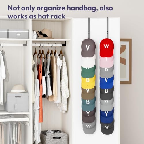 Black Over the Door Purse Organizer with 8 Hooks - 2 Pack Wall Mount Handbag Storage