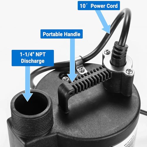 DEKOPRO 1/3HP Submersible Utility Water Pump 2450 GPH for Pool Pond Basement