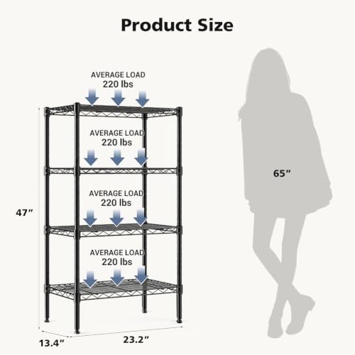 DUMOS 4-Tier Metal Storage Shelving Unit - Heavy Duty Adjustable Wire Rack, 23.3" Wide