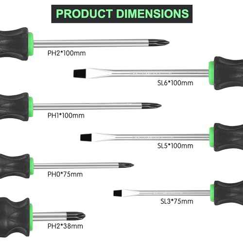 7-Piece Magnetic Screwdrivers Set, 4 Phillips and 3 Flat, Professional Cushion Grip Screwdriver Set