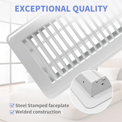 Howeall 4x10 White Floor Register - Heavy Duty Steel Vent Cover with Adjustable Airflow
