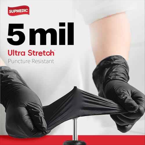 Disposable Nitrile Gloves, 5Mil Chemical Resistant Powder-Free Latex-Free Glove Exam Cook Tattoo, Black Blue 100Pcs