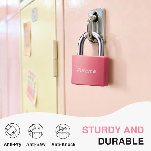 Puroma Pink 2-Pack Aluminum Keyed Padlocks 7/8” (43mm) with 3 Keys for Gym Lockers