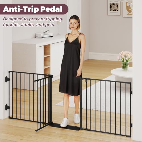 Cideny Black 78-Inch Extra Wide Baby Gate with Walk-Through Door for Stairs & Pets