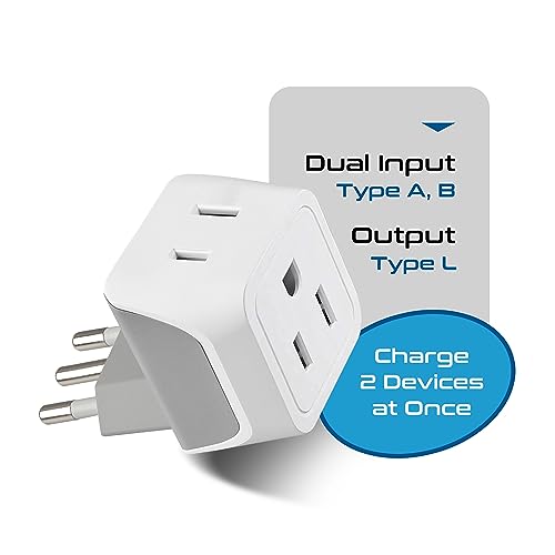 Ceptics Italy Travel Plug Adapter White Silver - 3 Pack, Grounded Type L for Cell Phones, Laptops, Chargers