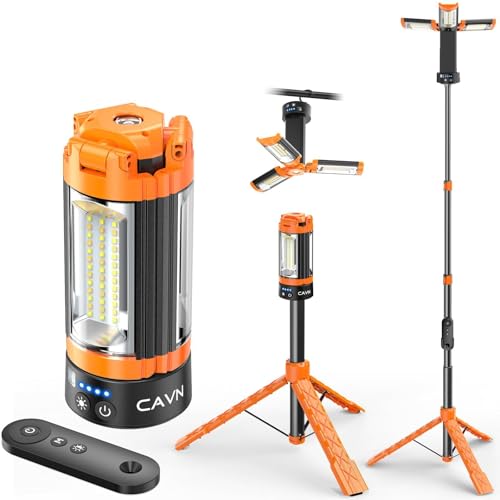 CAVN Rechargeable Camping Lantern with Remote, Orange Telescopic & 3-Head Adjustable Light