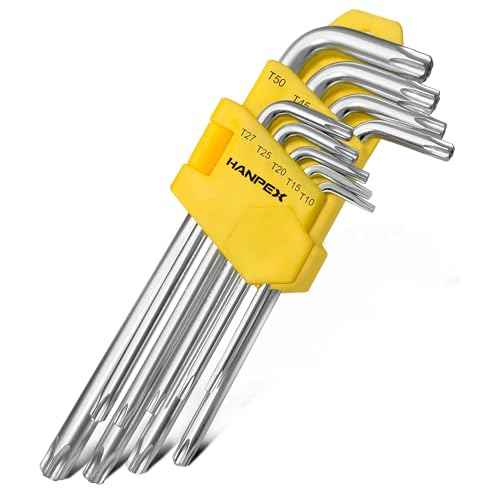 Long Arm Torx Star Allen Wrench Set, Star Key Set T10-T50, Hex Key Set Chrome Vanadium Steel(Cr-V), Tamperproof TORX L- Key Set (9-Piece)