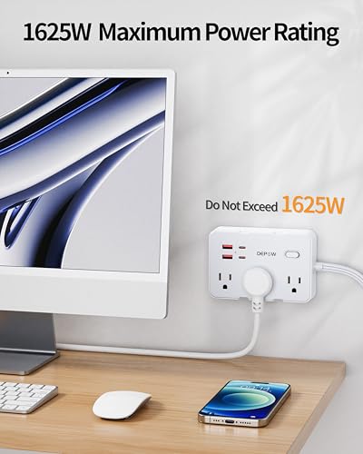 DEPOW White 3 Ft Power Strip Surge Protector with 6 Outlets & 4 USB Ports
