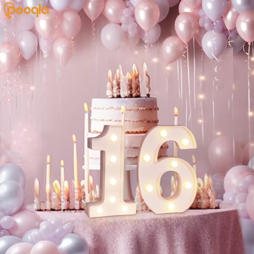 Pooqla White Plastic Marquee Number Lights 16th Birthday Decorations - Set of 2