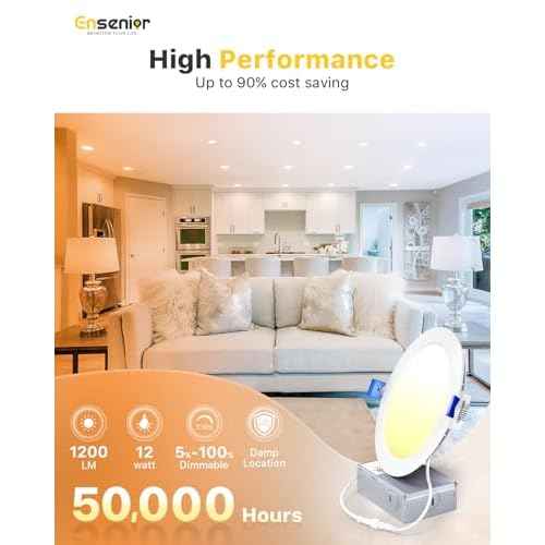 Ensenior 12 Pack 6 Inch LED Recessed Ceiling Light, Dimmable, 2700K-5000K 5CCT, 1200LM 12W 120V, High Brightness Canless Wafer Downlight - ETL&FCC&IC