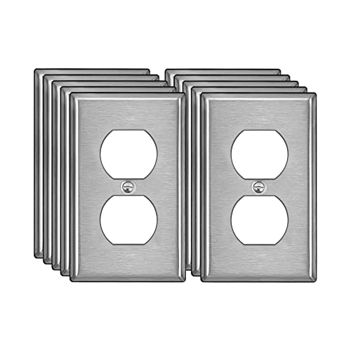 BESTTEN 10-Pack Metal Wall Plate for Outlets, 1 Gang Duplex, Brushed Stainless Steel