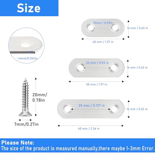 40 Pcs Stainless Steel Straight Brackets with Screws - 40mm Flat Furniture Repair Kit