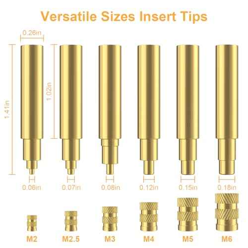 Heat set Insert Tool, Soldering Iron Tips for Threaded inserts M2 M2.5 M3 M4 M5 M6, Soldering Iron kit Compatible with Weller SP40NUS/Hakko FX-888D/900M/T18 Irons- Press Tool for 3D Printer Components