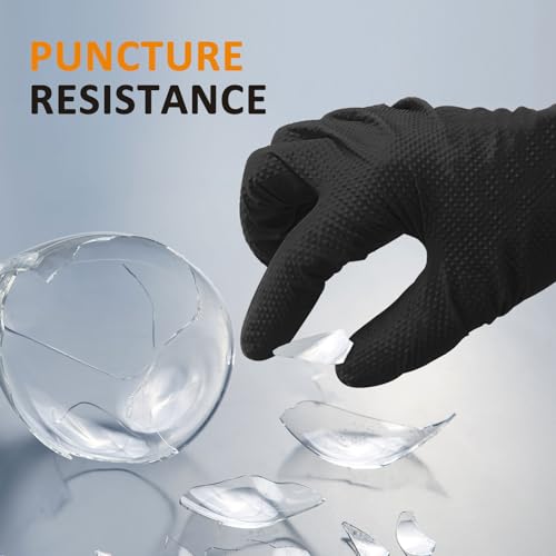 Working Nitrile Gloves, 10 Mil Thick, 3D Diamond Texture, Puncture & Tear Resistant, Latex Free, Powder Free