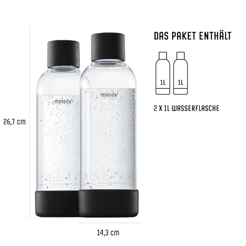Mysoda 1L Carbonating Bottles (2-Pack) Black | BPA-Free Solid PET, Quick-Lock