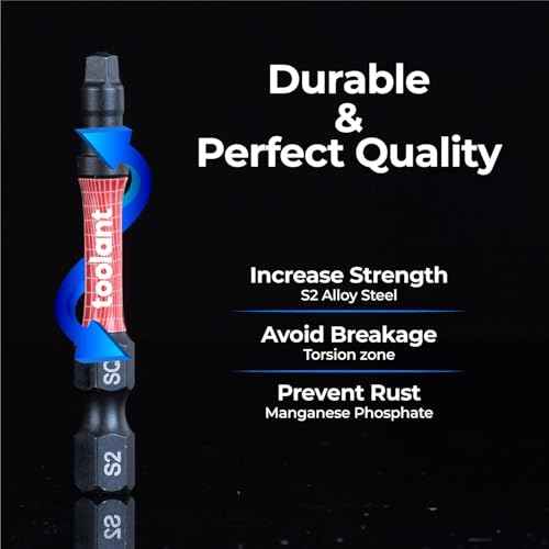 toolant Square Drive Bit Set, Square Impact Driver bits S2 Steel, Robertson Driver Bits Magnetic CNC Tips, Square 2 Impact Bit 1/4" Hex-Shank with Storage Box, 10pcs SQ2 2" Long