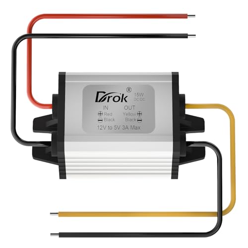 DROK 12V/24V to 5V Waterproof Buck Converter 3A 15W Power Supply for Automotive, LED, Solar