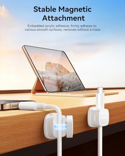 Rocoren 6-Pack White Magnetic Cable Clips - Adjustable Cord Organizer