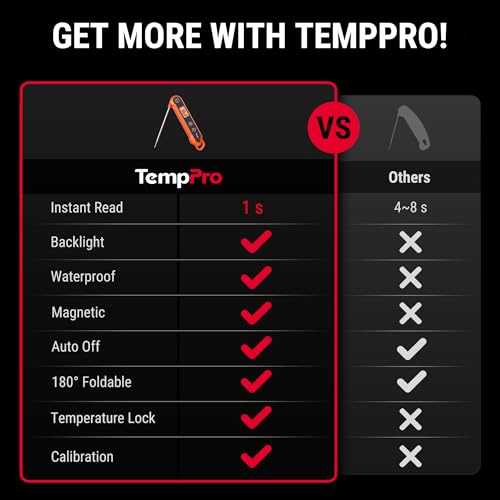 TempPro TempSwift 1 Second Digital Meat Thermometer Orange - Waterproof & Fast Reading