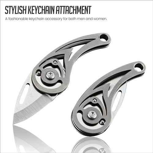 Small Pocket Knife, Titanium Keychain Knife, Stocking Stuffers, Little Box Cutter, EDC Utility Knife, Cool Keychain Gift for Men and Women