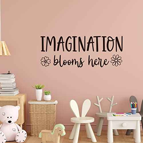 Imagination Blooms Here Vinyl Wall Decal Inspirational Wall Art Kids Playroom Wall Decals Classroom Decor