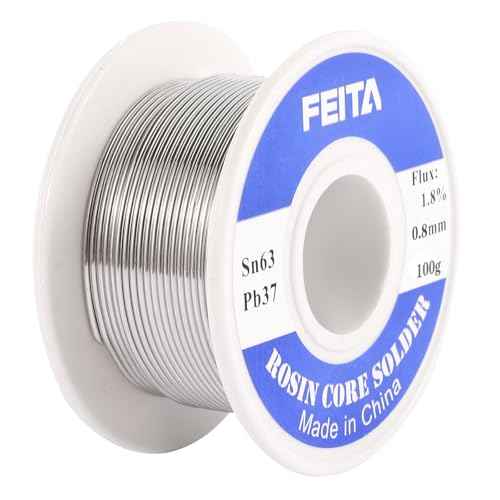 FEITA Sn63-Pb37 High Purity Tin Leaded Rosin Core Solder Wire for Electrical Soldering, With 1.8% Solder flux, 183¡É Melting Point (0.8mm, 100g)