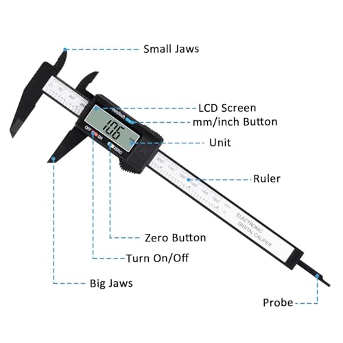 Adoric 6-Inch Digital Caliper Black Inch/Metric Measurement Tool