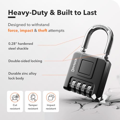 NovLock Black Combination Weatherproof Padlock - Indoor & Outdoor Use