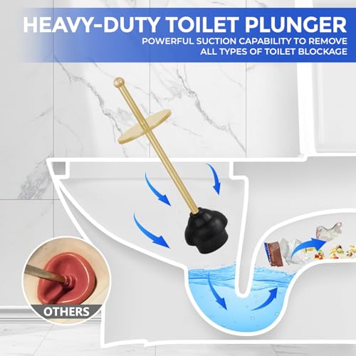Zahari Home Gold Toilet Plunger with Holder - Heavy Duty Cleaning & Strong Suction