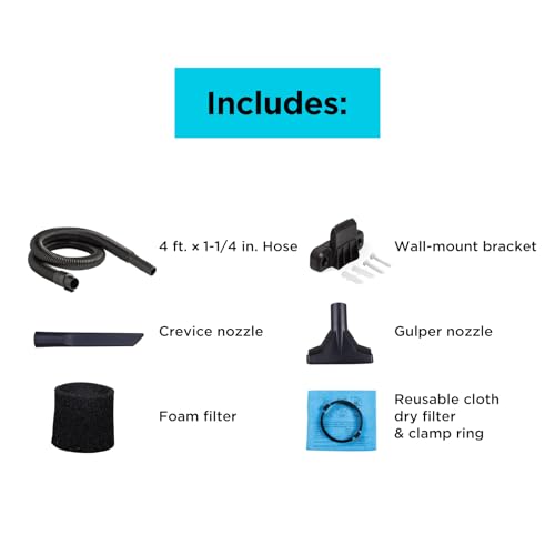 BLACK+DECKER 1 Gallon Wet Dry Shop Vacuum Small Wall Mount Mini Vacuum with Accessories