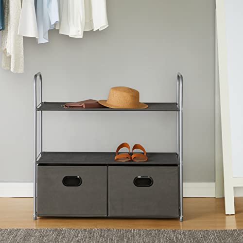 Freestanding Closet Organizer with Fabric Bins & Shelves, Grey, 32.7" x 12.2" x 31"
