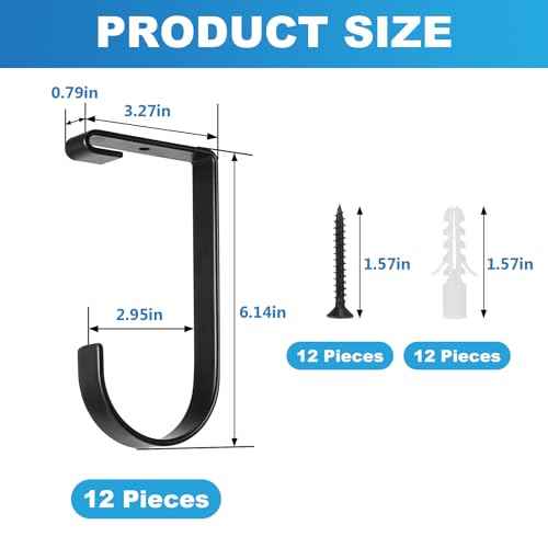 Ferraycle 12 Pcs Add on Storage Hook Accessory Overhead Garage Hooks for Ceiling Rack and Wall Shelving, Bike Hanging Flat, Black