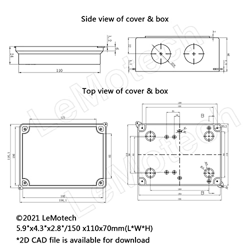 LeMotech ABS Plastic Dustproof Waterproof IP65 Junction Box Universal